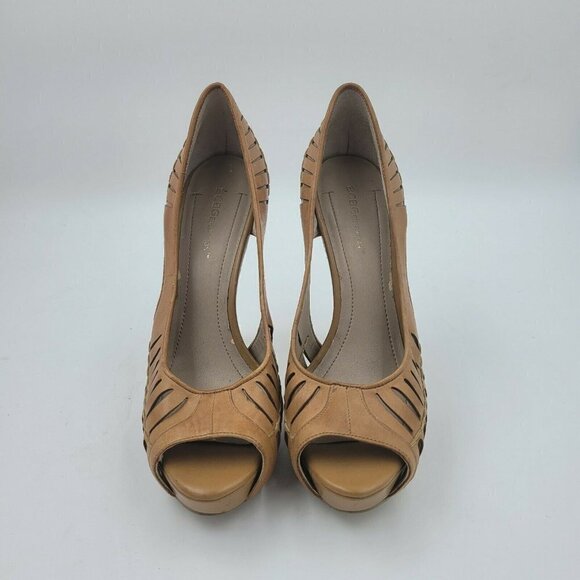 BCBGeneration Evie Tan Leather Peep Toe Stiletto Heel Pumps Size 10B - Picture 5 of 12